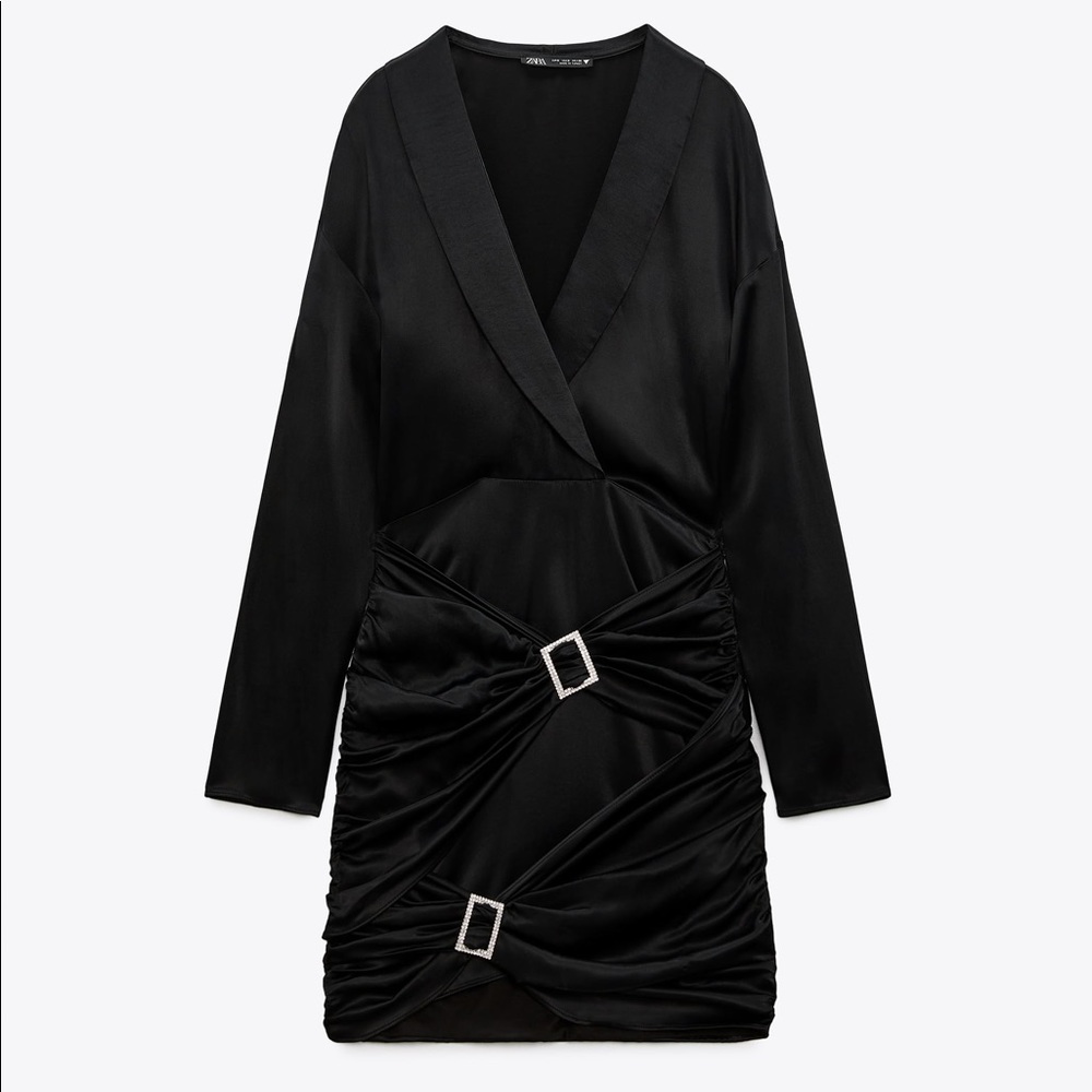 Zara Black Satin Dress w/ Jeweled Buckles